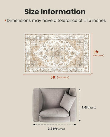 AMADA HOMEFURNISHING 3x5 Washable Area Rug, Low-Profile Entryway Rug - Image 2