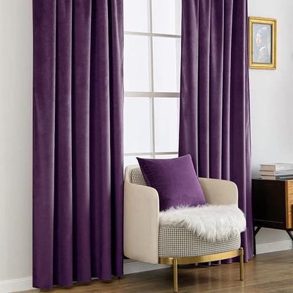 MIULEE Purple Velvet Curtains 52x84 inches Luxury Blackout Curtains | Thermal - Image 7