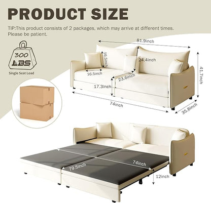 KEIKI 81.9" King Pull Out Sofa Bed, 3-in-1 Convertible Sleeper Sofa - Image 2