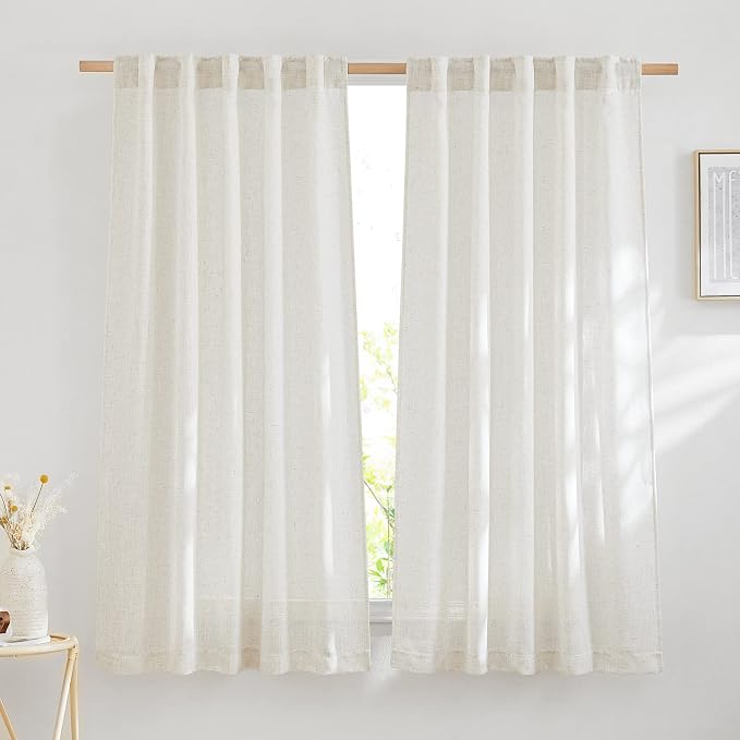 NICETOWN Semi Sheer Curtains 72 inches Long Linen Blend, Rod Pocket & Back Tab by NICETOWN