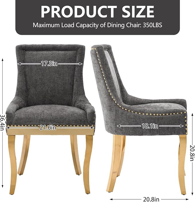 Upholstered Dining Chairs Set of 2, Modern Fabric Side Chairs - Image 3