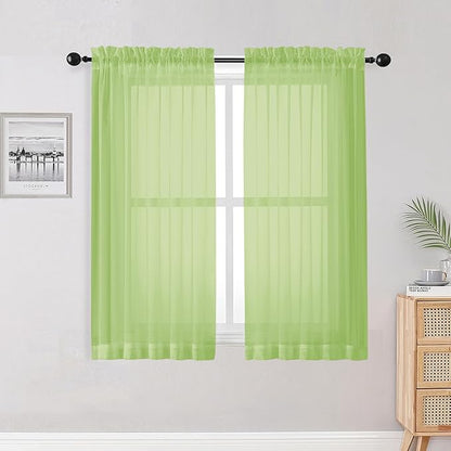 Lime Sheer Curtains for Bedroom Living Room 54 Inch Length 2 Panels Set by OWENIE