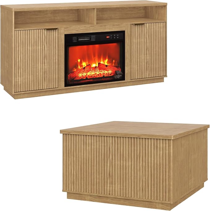 2-Piece Fluted Living Room Set Includes 31.5" Fluted Lift Top Coffee Table by PATIOCHIC