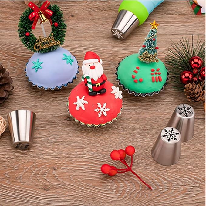 Christmas Piping Bags and Tips Set, 11 Pcs Frosting Tips, Icing Bags Disposable for Cakes Decorating Kit Supplies with 1 Reusable Piping Bags, 1 Couplers