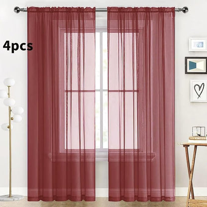 SpaceDresser Burgundy Sheer Curtains 4 Panels Rod Pocket Semi-Sheer Curtain 96 - Image 2