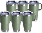 HASLE OUTFITTERS 20oz Tumbler Bulk with Lid, Stainless Steel Tumbler Bulk with Handle, Metal Insulated Travel Coffee Mug Set with Handle, Double Wall Vacuum Leak Proof Tumbler Cup, Amy Green 6 Pack