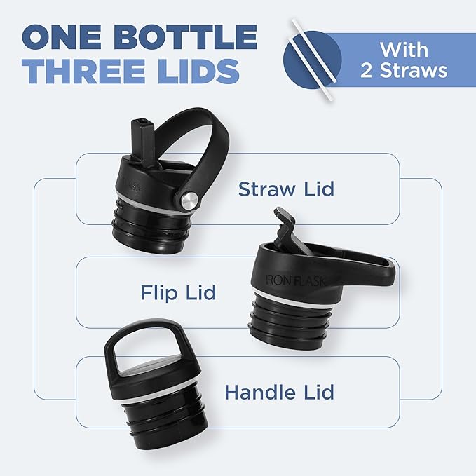 IRON °FLASK Camping & Hiking Hydration Canteens - 3 Lids (Narrow Straw Lid) Leak Proof Vacuum Insulated Stainless Steel - Hot & Cold Double Walled Sports Water Bottle - Bubble Gum, 16 Oz