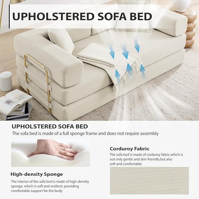 HANXIN 78 Inch Convertible Sleeper Sofa Bed, Folding Floor Mattress Couch - Image 3