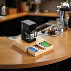 Peohud Bamboo Coffee Pod Drawer, Espresso Coffee Capsule Holder with 5 Adjustable Compartment, Tea Bag Storage Organizer for Kitchen Counter Office
