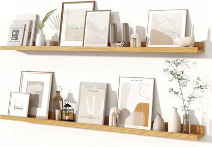 Fun Memories Picture Ledge Shelves Set of 2, 48 Inch Rustic Wall Mounted by FunMemories
