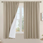 Taupe 100% Blackout Linen Window Curtains 60 Inches 2 Panels | Room Darkening by LAMIT