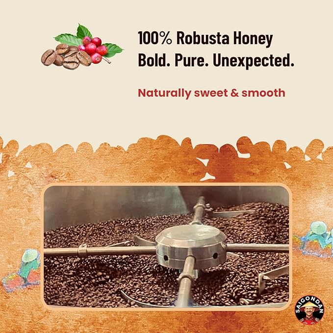 Robusta Whole Bean Coffee - Saigondan Adventure | Light Espresso Roast | 100% Robusta | Vietnamese Coffee | Roasted in Small Batch | Smooth & Naturally Sweet | Direct Trade | No Preservatives | 12 Oz