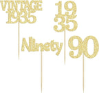 Gyufise 24Pcs 90th Birthday Cupcake Toppers Glitter Cheers to 90 Fabulous Ninety Vintage 1935 Cupcake Picks 90th Birthday Wedding Anniversary Party Cake Decorations Supplies Gold