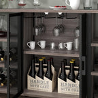 Bar Cabinet, 55 Inches Industry Coffee Bar Cabinet with Wine Rack and Glass Holder, Kitchen Sideboard Buffet Cabinet with Wine Rack Storage for Liquor and Glasses (Rustic Grey)