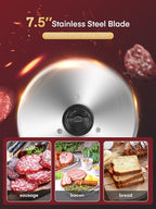 FOHERE 200W Meat Slicer Machine for Home, Electric Food Slicer with Two 7.5" Sharp Stainless Steel Blade(Serrated + Smooth) 0-15mm Precise Thickness Deli Meat Slicer for Bread Fruit Vegetable(Silver)