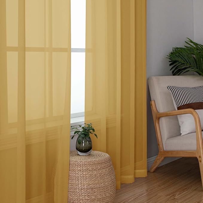 Chyhomenyc Sheer Gold Curtains 90 inches Long 2 Panels, Light Filtering Soft - Image 8