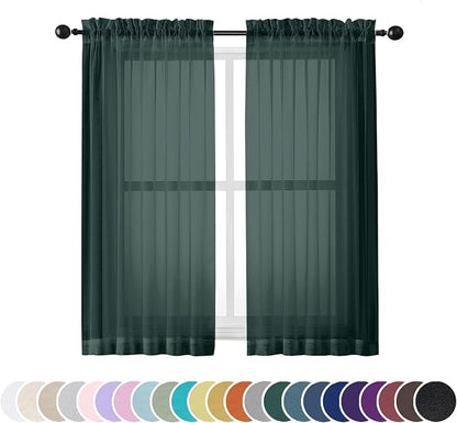 Green Sheer Curtains 54 Inch Length 2 Panels Set by OWENIE