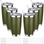 20oz Tumbler Bulk with Lid and Straw, Stainless Steel Double Wall Vacuum Insulated Travel Mug, Powder Coated Coffee Cups for Hot and Cold Drinks,Funny Gifts for Women Men(Navy Green,6)