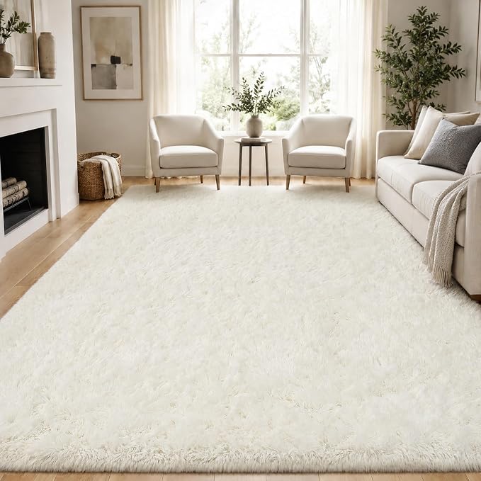 PLHXFR 8x10 Area Rugs Living Room: Fluffy Bedroom Rug Shag Carpet White | by PLHXFRSoftAreaRugs