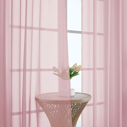 Sheer Blush Curtains, Sheer Curtains 63 inch Length 2 Panels Set, Rod Pocket - Image 7