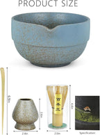 Artcome Premium Matcha Tea Set - 17oz Handcrafted Ceramic Bowl with Blue Reactive Glaze, Bamboo Whisk, Scoop, Whisk Holder & Brewing Guide - Japanese Tea Ceremony Tools for Perfect Matcha Preparation