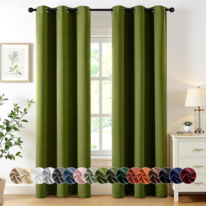 MIULEE Blackout Curtains for Bedroom 2 Panel 40"x84" Long Light Olive Green | by MIULEE