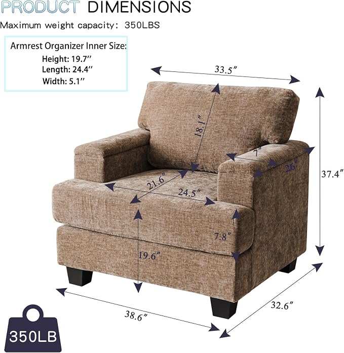 Rexulqo Oversized Accent Chair Set of 2, Large Armchair - Image 7