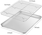 Baking Sheet with Rack Set [2 Pans + 2 Racks], Wildone Stainless Steel Cookie Sheet Baking Pan Tray with Cooling Rack, Size 18 x 13 x 1 Inch, Non Toxic & Heavy Duty & Easy Clean