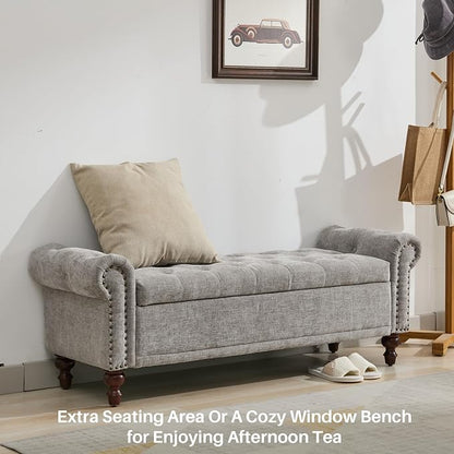 SOFTHION 58.1" Storage Bench Upholstered Chenille End of Bedroom Bed Bench - Image 6