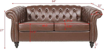 LEVNARY Leather Sofa, Chesterfield Tufted Upholstered 2 Seater Couch, Modern - Image 2