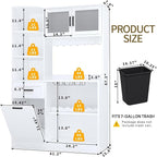 67.3" Tall Modern Kitchen Pantry Storage Cabinet with Drawer and Shelves, Tilt Out Trash Can, Coffee Bar Wine Cabinet with LED Lights and Power Outlet, Wine Glass Rack, 2 Mesh Doors (White)