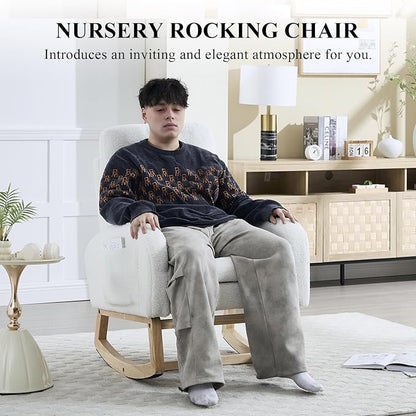 NIOIIKIT Oversized Nursery Rocking Chair, Teddy Upholstered Glider Chair - Image 4