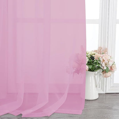 Chyhomenyc Pink Sheer Curtains 72 Inch Length 2 Panels, Light Filtering Soft - Image 8