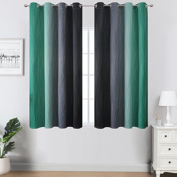 Black and Green Ombre Blackout Curtains 45 Inches Long | Gradient Color Curtains - Image 2