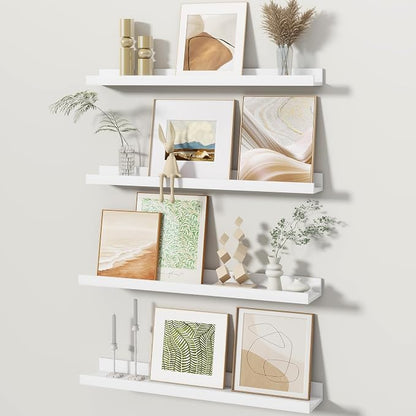 Fun Memories Picture Ledge Shelves Set of 4, 24 Inch Rustic Wall Mounted by FunMemories