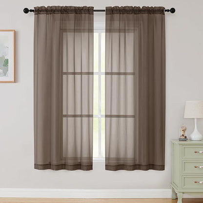 Sheer Chocolate Curtains for Bedroom Living Room 63 Inch Length 2 Panels by WelvetBLK