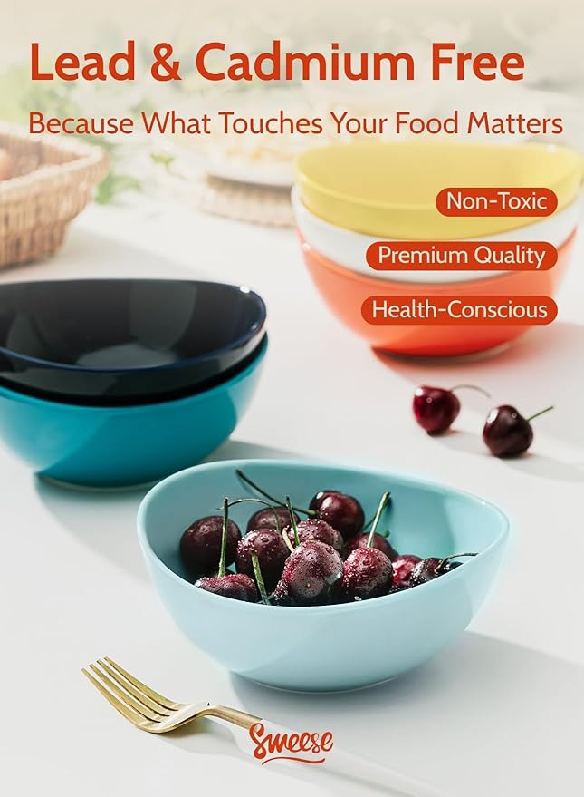 Sweese 18 oz Medium Porcelain Bowl - Set of 6 Rainbow Colored Cereal, Dessert, Soup, Rice & Salad Bowls, Ceramic Serving Bowls