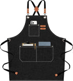 AFUN Chef Aprons for Men Women with Large Pockets, Cotton Canvas Cross Back Heavy Duty Adjustable Work Apron, Size M to XXL (Black)