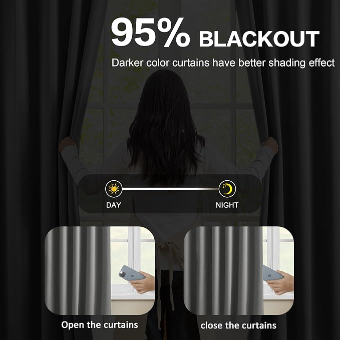 Extra Wide Blackout Curtains 90 Inches Long, Pinch Pleated Curtains - Image 3