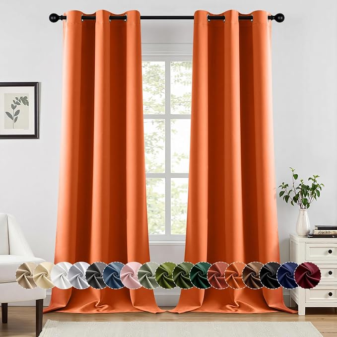 MIULEE Fall Blackout Curtains for Bedroom 2 Panels 40 x 96 Inch Long Orange | by MIULEE