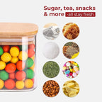 Glass Storage Jars with Bamboo Lid,Airtight Kitchen Canisters for Baking, Food Jar Container for Spices Cookie Tea Coffee Beans Snacks (4 pack 0.6qt)
