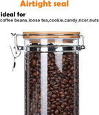 KKC HOME ACCENTS Glass Food Storage Jars with Airtight Locking Clamp Bamboo Lids,Coffee Bean Storage Containers,Sealed Glass Container with Scoop for Coffee Ground,Tea,Nut,Sugar,Coffee Holder