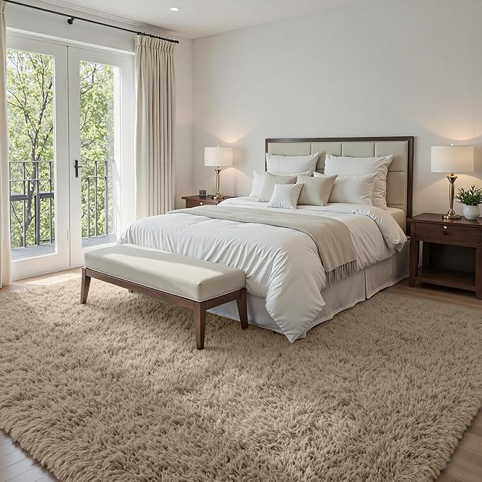 5x8 Fluffy Shag Area Rugs for Living Room Bedroom: Soft Carpet Gray Camel | - Image 2