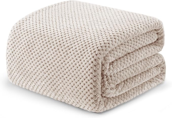 Exclusivo Mezcla Soft Waffle Fleece Bed Blanket Queen Size, Tan | Lightweight by ExclusivoMezcla