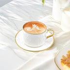 Espresso Cups and Saucers Set of 6, 7 OZ Porcelain Cappuccino Cups with Saucers, Stackable Coffee Mugs for Demitasse, Latte, Cafe, Mocha, Tea, Mother's Day Gift Thanksgiving Christmas Gift Present