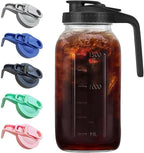 64oz Glass Pitcher with Handle and Lid, 2 Quart Mason Jar Pitcher - Airtight & Leakproof Water Jug with Pour Spout Lid, Glass Containers for Fridge, Perfect for Juice, Cold Brew, Iced & Sun Tea