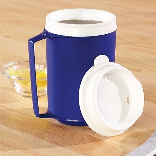 Sammons Preston Insulated Mug with Tumbler Lid, Durable Container for Hot and Cold Liquid Beverages, Tea, Smoothies, 12 oz Blue Travel Coffee Cup with Lid for Elderly, Disabled, Handicapped, Weak Grip