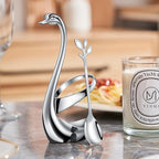 AnSaw Silver Small Coffee Spoon Holder Set,Swan Base With 10 Pcs Demitasse Espresso Spoons Set,4.7" Mini Leaf Dessert Spoon,Stainless Steel Tea Spoons