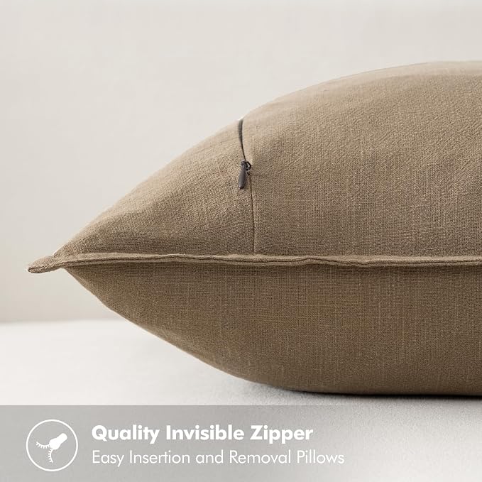 MIULEE Decorative Linen Euro Sham Pillow Covers 26x26 Khaki | Boho Farmhouse​ - Image 3