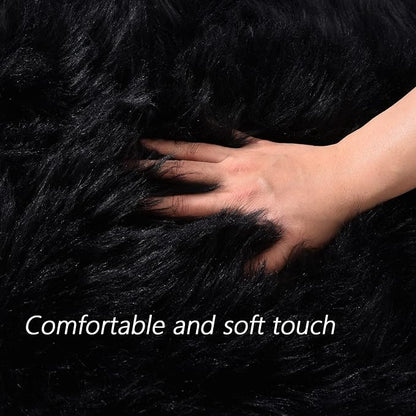Latepis Black Round Rug 4 ft, Faux Fur Sheepskin Circle Rug - Image 4